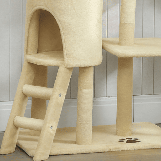 PawHut Arranhador para Gatos de 134 cm Torre para Gatos com Caverna Plataformas Rato de Brinquedo Rede e Postes de Sisal 60x35x134 cm Bege