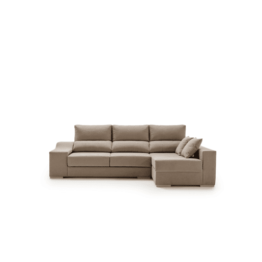 Sofá chaise longue Amethyst 225 marrom com pufes e espaço para armazenamento.
