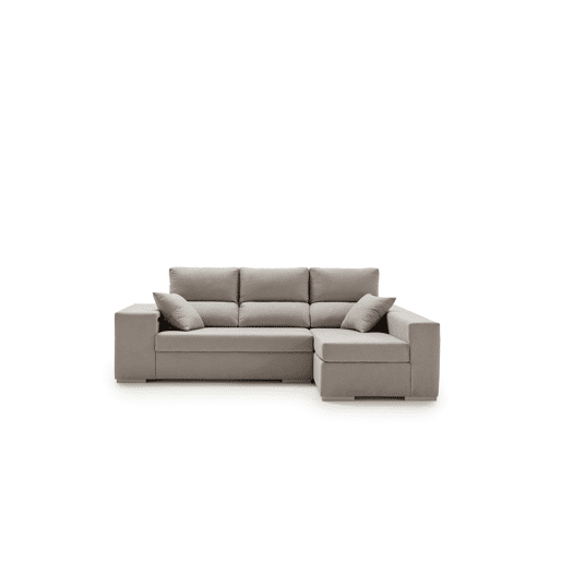 Sofá chaise longue com grande pufe, cinza esmeralda, lado direito.
