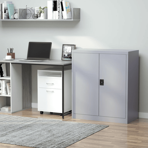 Vinsetto Armário de Escritório Metálico Arquivador de Escritório com 2 Portas Fechadura Prateleira Ajustável Armário Metálico para Sala de Estar Estúdio 80x40x92,5 cm Cinza