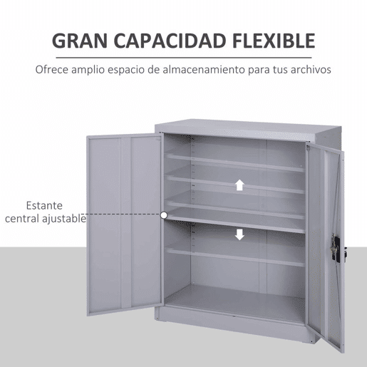 Vinsetto Armário de Escritório Metálico Arquivador de Escritório com 2 Portas Fechadura Prateleira Ajustável Armário Metálico para Sala de Estar Estúdio 80x40x92,5 cm Cinza