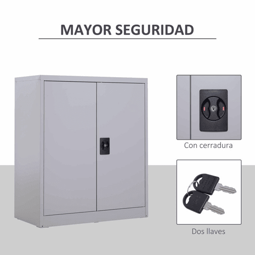 Vinsetto Armário de Escritório Metálico Arquivador de Escritório com 2 Portas Fechadura Prateleira Ajustável Armário Metálico para Sala de Estar Estúdio 80x40x92,5 cm Cinza