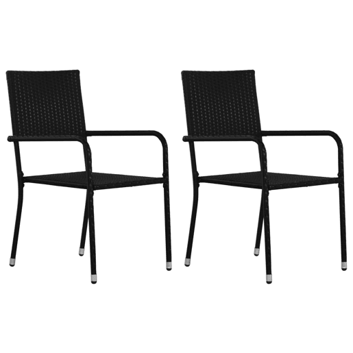 Lote de 2 Cadeiras de jantar - Cadeiras de exterior empilháveis para jardim vime PE preto Lote de 2 Cadeiras de jantar - Cadeiras de exterior empilháveis para jardim vime PE preto