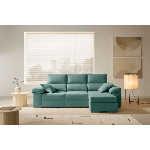 Sofá Chaise Longue Armonia Premium Turquesa com Armazenamento - Lado Direito