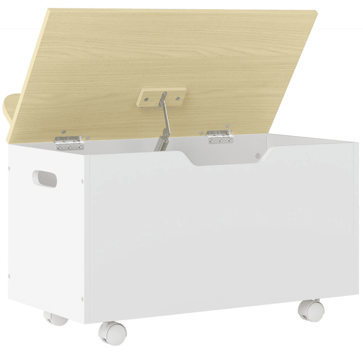 AIYAPLAY Baú de Brinquedos com Rodas Baú Infantil com Tampa Abatível e Dobradiça de Segurança Design de Nuvem para Quarto Sala de Jogos Creche 59x30x53 cm Branco e Madeira