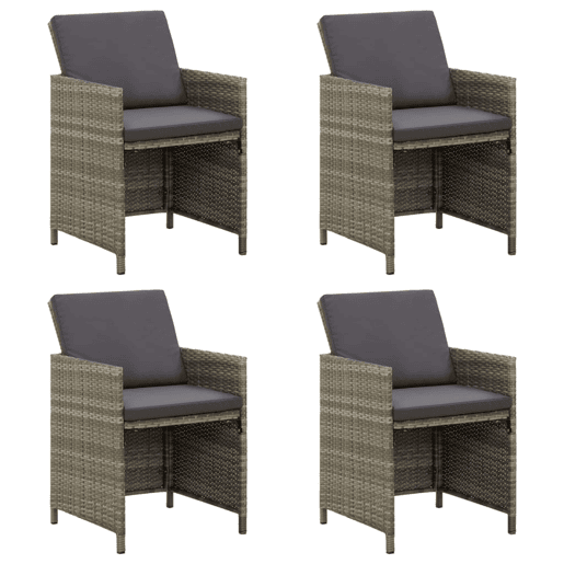 Cadeiras de jardim - Cadeiras de exterior c almofadões 4 pcs vime PE cinzento