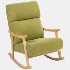 HOMCOM Cadeira de Baloiço Moderna com Tecido Tipo Lã, Estrutura em Madeira de Borracha, Encosto Alto, Carga Máxima 120 kg, para Quarto ou Sala, Verde Claro
