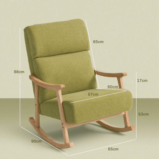 HOMCOM Cadeira de Baloiço Moderna com Tecido Tipo Lã, Estrutura em Madeira de Borracha, Encosto Alto, Carga Máxima 120 kg, para Quarto ou Sala, Verde Claro