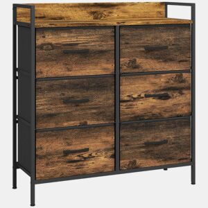 HOMCOM Cómoda com 6 Gavetas Dobráveis Cómoda de Tecido com Estrutura de Aço Estilo Industrial Cómoda para Quarto Corredor 79x29x85 cm Castanho Rústico