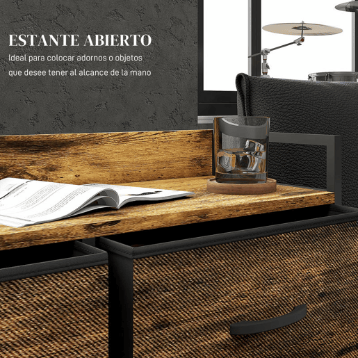 HOMCOM Cómoda com 6 Gavetas Dobráveis Cómoda de Tecido com Estrutura de Aço Estilo Industrial Cómoda para Quarto Corredor 79x29x85 cm Castanho Rústico
