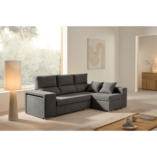 Chaise longue com pufe grande, cor Emerald Marengo, lado direito.