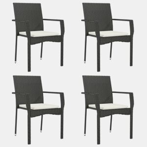 Cadeiras de jardim - Cadeiras de exterior com almofadões 4 pcs vime PE preto