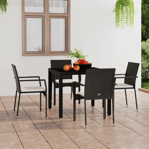 Cadeiras de jardim - Cadeiras de exterior com almofadões 4 pcs vime PE preto Cadeiras de jardim - Cadeiras de exterior com almofadões 4 pcs vime PE preto