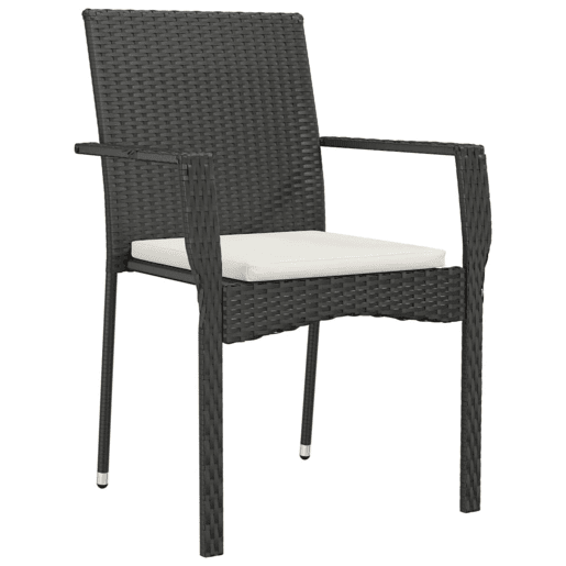 Cadeiras de jardim - Cadeiras de exterior com almofadões 4 pcs vime PE preto Cadeiras de jardim - Cadeiras de exterior com almofadões 4 pcs vime PE preto