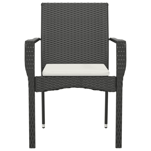 Cadeiras de jardim - Cadeiras de exterior com almofadões 4 pcs vime PE preto Cadeiras de jardim - Cadeiras de exterior com almofadões 4 pcs vime PE preto