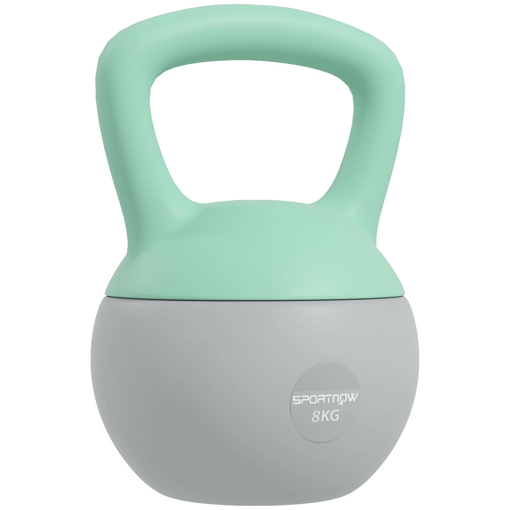 Sportnow pesa rusa 8 kg, soft kettlebell relleno de arena metálica y mango antideslizante, para entrenamiento culturismo en casa, gimnasio, verde menta y gris