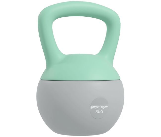 Sportnow pesa rusa 8 kg, soft kettlebell relleno de arena metálica y mango antideslizante, para entrenamiento culturismo en casa, gimnasio, verde menta y gris