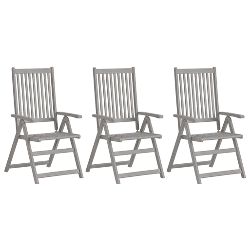 Cadeiras de jardim - Cadeiras de exterior reclináveis 3 pcs acácia maciça cinzento Cadeiras de jardim - Cadeiras de exterior reclináveis 3 pcs acácia maciça cinzento