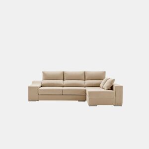 Sofá chaise longue Amatista Plus 265 bege com pufes e espaço de armazenamento.