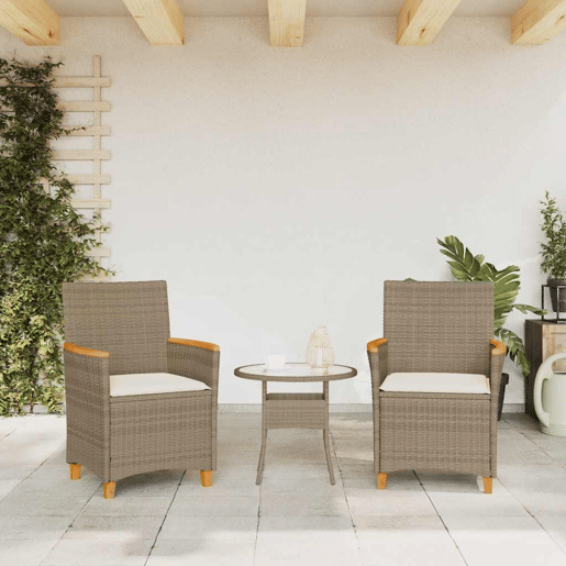 Lote de 2 Cadeiras de jardim - Cadeiras de exterior c almofadões vime PEmadeira bege
