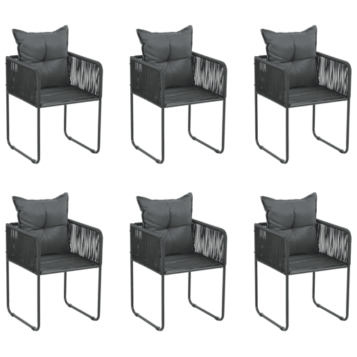 Cadeiras de exterior - Cadeiras de jardim 6 pcs c almofadões vime PE preto