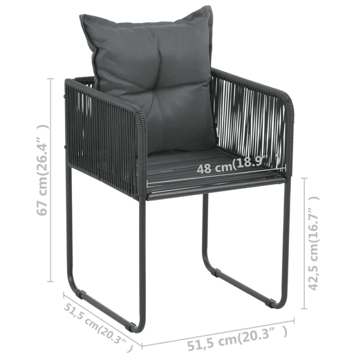 Cadeiras de exterior - Cadeiras de jardim 6 pcs c almofadões vime PE preto