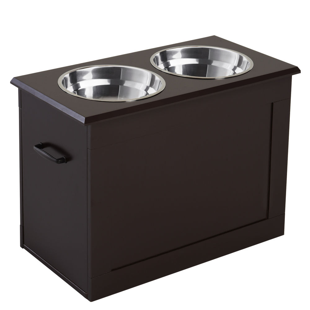 Pawhut comedero perro elevado con 2 cuencos de acero inoxidable 2x2000 ml comedero elevado para perros grandes con tapa abatible y almacenamiento