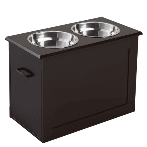 PawHut Comedouro Elevado para Cães Comedouro para Cães com 2 Tigelas de Aço Inoxidável e Espaço de Armazenamento Oculto 60x30x41 cm Castanho Escuro