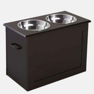 PawHut Comedouro Elevado para Cães Comedouro para Cães com 2 Tigelas de Aço Inoxidável e Espaço de Armazenamento Oculto 60x30x41 cm Castanho Escuro