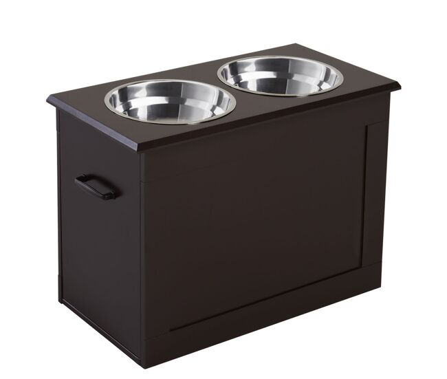 Pawhut comedero perro elevado con 2 cuencos de acero inoxidable 2x2000 ml comedero elevado para perros grandes con tapa abatible y almacenamiento