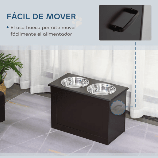 PawHut Comedouro Elevado para Cães Comedouro para Cães com 2 Tigelas de Aço Inoxidável e Espaço de Armazenamento Oculto 60x30x41 cm Castanho Escuro
