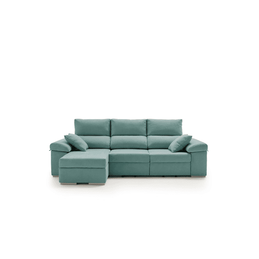 Sofá chaise longue Armonia Premium turquesa com espaço de armazenamento.