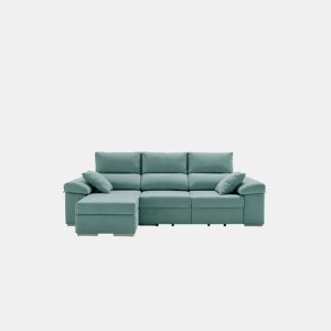 Sofá chaise longue Armonia Premium turquesa com espaço de armazenamento.