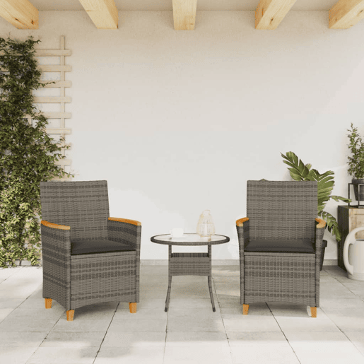 Lote de 2 Cadeiras de jardim - Cadeiras de exterior c almofadões vime PEmadeira cinza