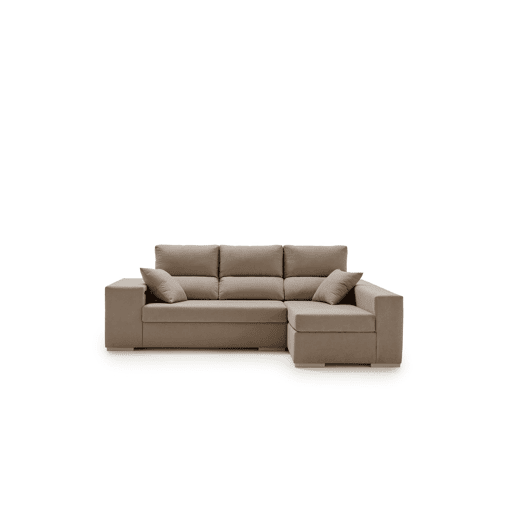 Sofá chaise longue com grande pufe, marrom esmeralda, lado direito.