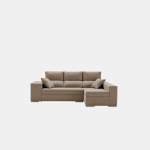 Sofá chaise longue com grande pufe, marrom esmeralda, lado direito.
