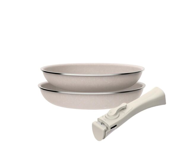 Juego de 2 sartenes ø24ø28cm aluminio prensado con recubrimiento ilag antiadherente y mango extraíble