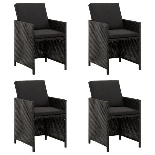 Cadeiras de jardim - Cadeiras de exterior com almofadões 4 pcs vime PE preto