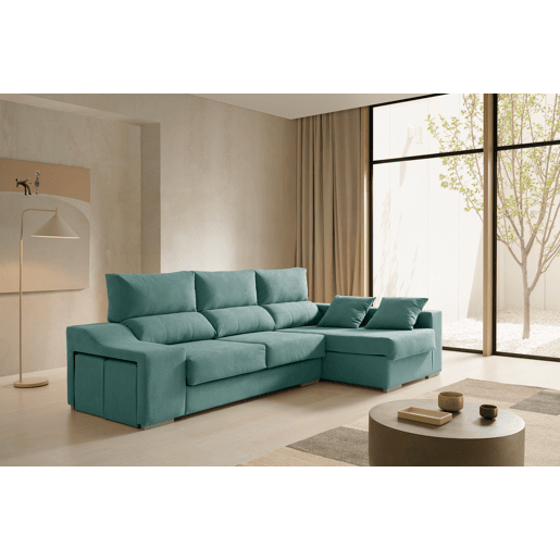 Chaise longue Amethyst com pufes e espaço de armazenamento 225 Turquesa Direito