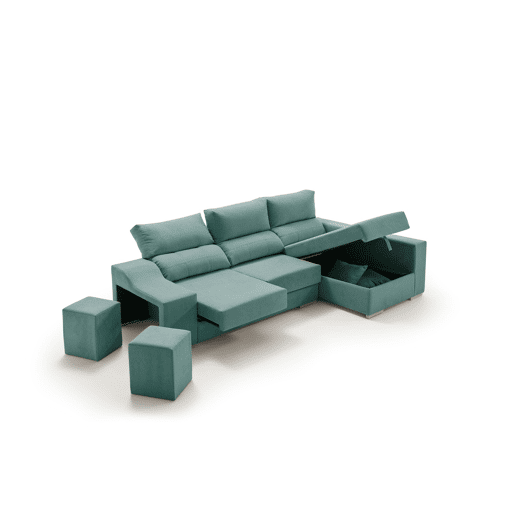 Chaise longue Amethyst com pufes e espaço de armazenamento 225 Turquesa Direito