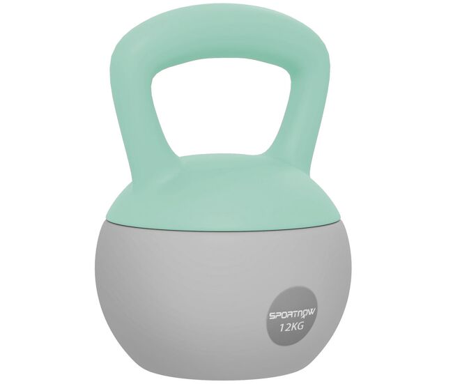 Sportnow pesa rusa 12 kg, soft kettlebell relleno de arena metálica y mango antideslizante, para entrenamiento culturismo en casa, gimnasio, verde menta y gris