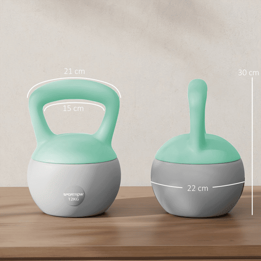 SPORTNOW Kettlebell de 12 kg Pesa Russa Preenchida de Areia Metálica e Alça Antiderrapante para Treino de Musculação em Casa Ginásio Ø21x30 cm Cinzento