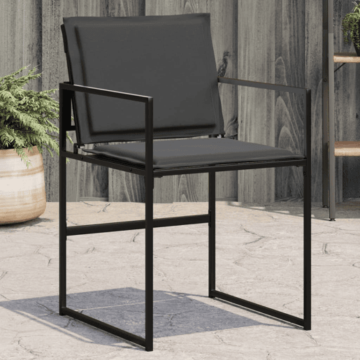 Cadeiras de jardim - Cadeiras de exterior c almofadões 4 pcs aço e textilene preto