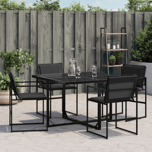 Cadeiras de jardim - Cadeiras de exterior c almofadões 4 pcs aço e textilene preto