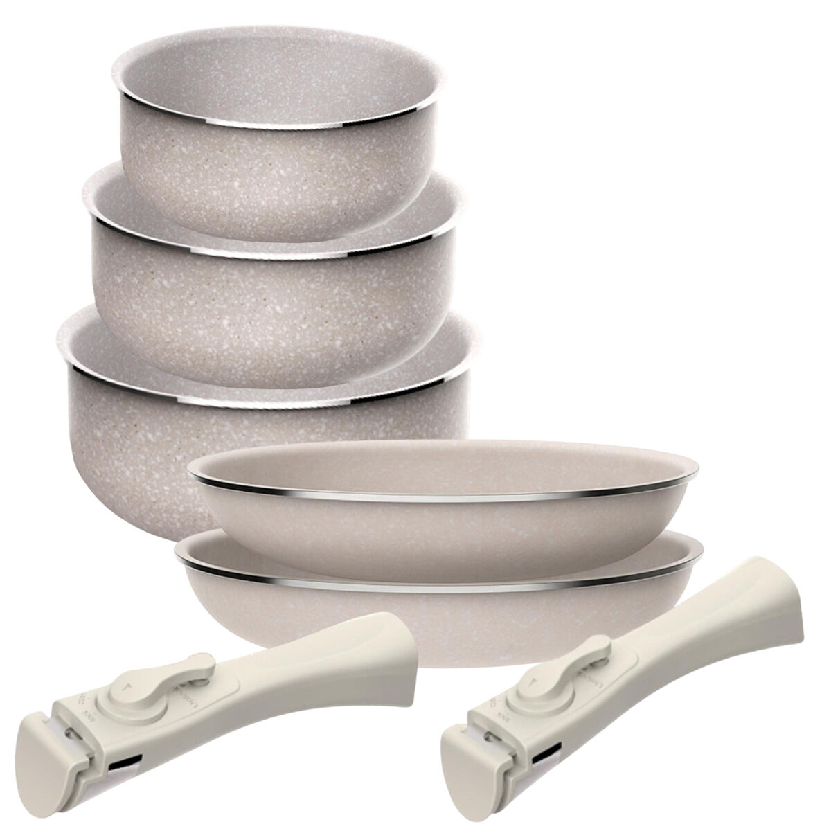 Set 2 Sartenes y 3 Cacerolas en aluminio prensado con 2 mangos