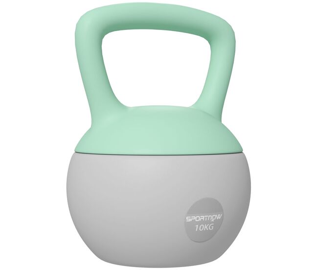 Sportnow pesa rusa 10 kg, soft kettlebell relleno de arena metálica y mango antideslizante, para entrenamiento culturismo en casa, gimnasio, verde menta y gris