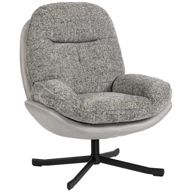 Homcom sillón giratorio moderno, butaca de salón con base cruz, tapizado en chenilla y cuero pu, asiento ancho doble, patas de acero y reposabrazos, sillón relax para sala de estar, dormitorio, gris