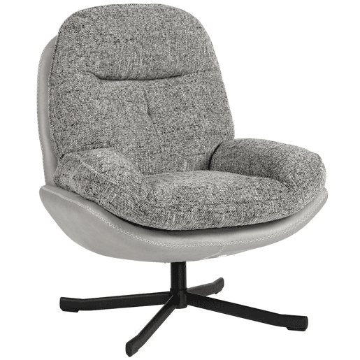 HOMCOM Poltrona Giratória Moderna Poltrona de Sala com Base Cruzada Estofada em Chenille e Couro PU Assento Largo Duplo Pernas de Aço e Apoios de Braço Poltrona Relax para Sala de Estar Quarto 78x95x99 cm Cinza