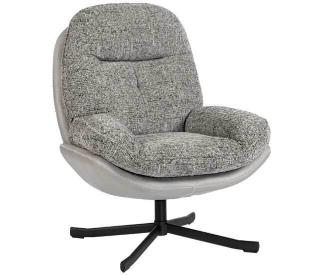 Homcom sillón giratorio moderno, butaca de salón con base cruz, tapizado en chenilla y cuero pu, asiento ancho doble, patas de acero y reposabrazos,
