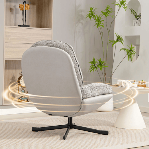 HOMCOM Poltrona Giratória Moderna Poltrona de Sala com Base Cruzada Estofada em Chenille e Couro PU Assento Largo Duplo Pernas de Aço e Apoios de Braço Poltrona Relax para Sala de Estar Quarto 78x95x99 cm Cinza